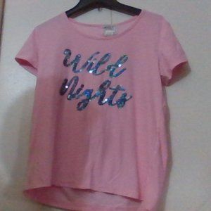 light pink night top, with the saying wild nights.